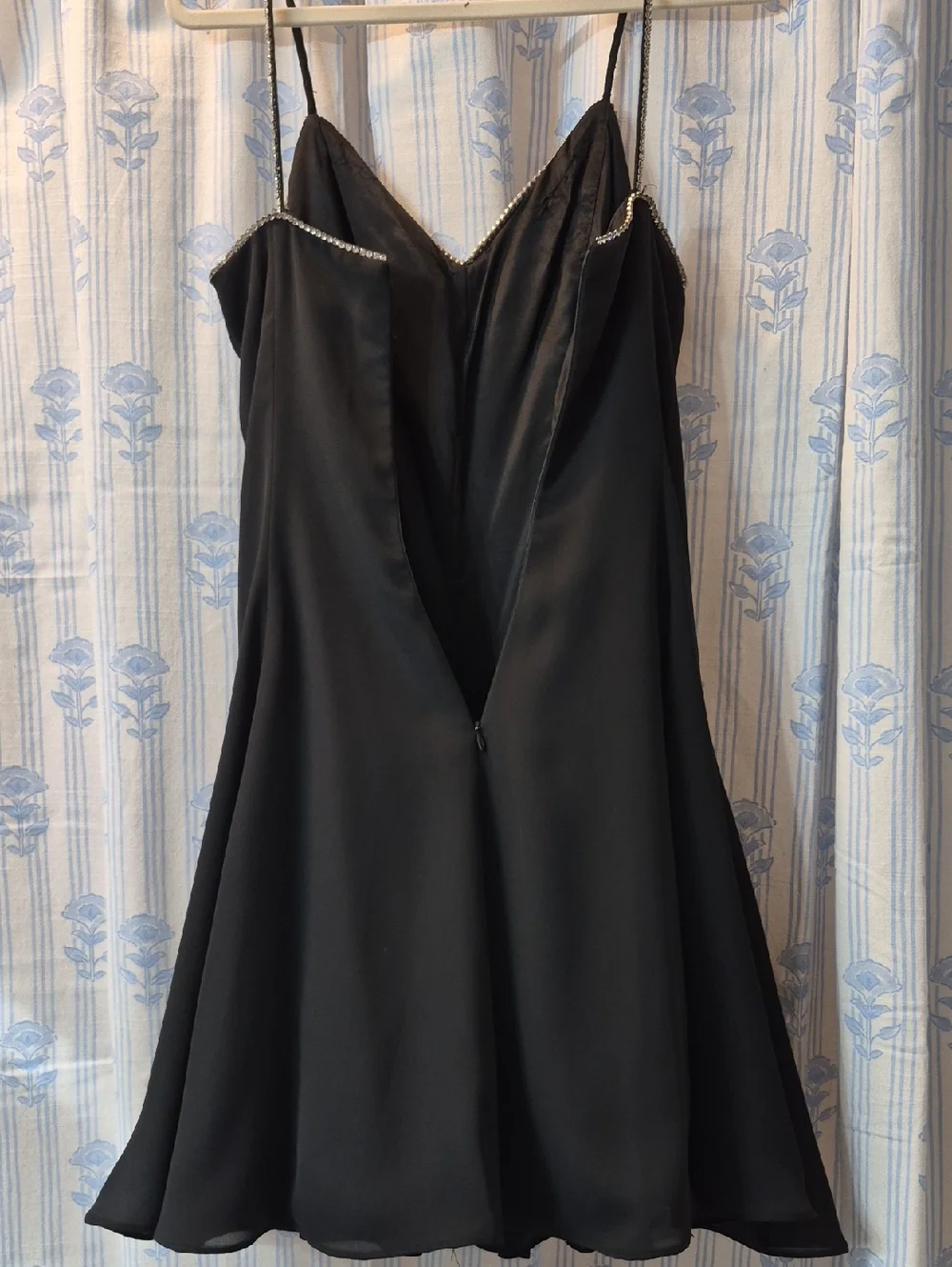 E Francis Rhinestone spaghetti strap Trim Evening Party Black Mini Dress Sz 8
